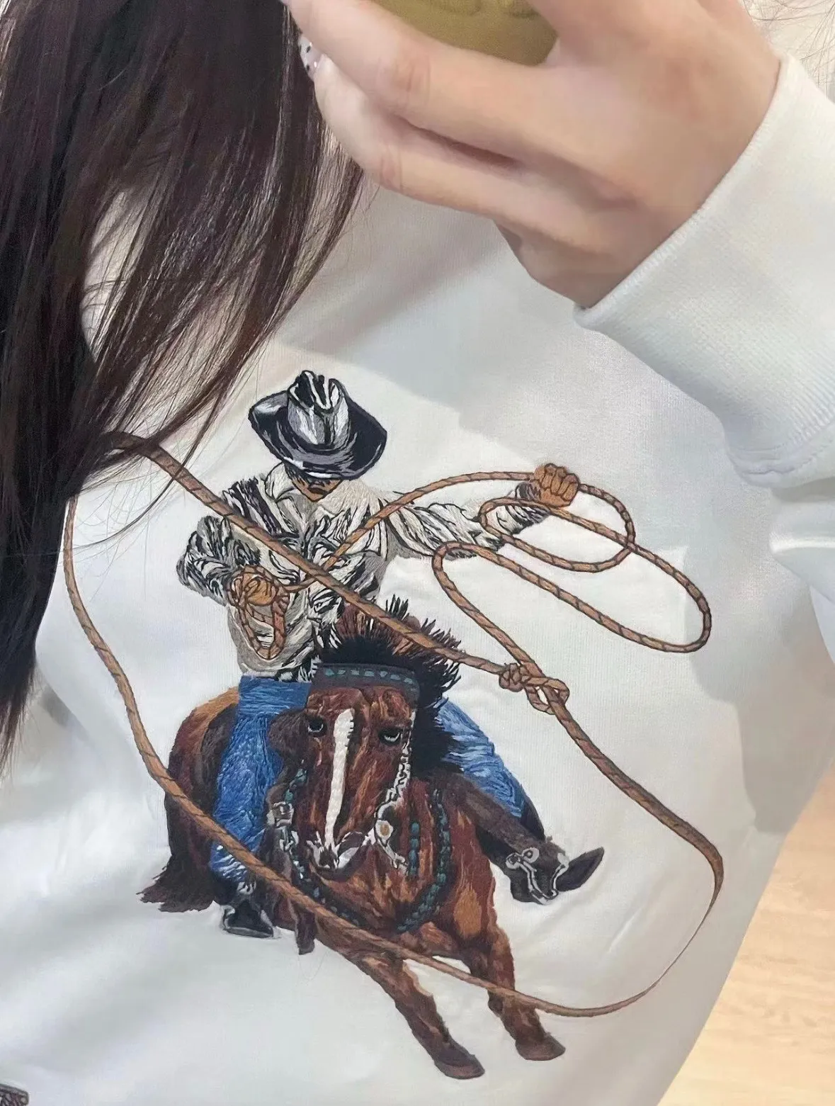 Louis Vuitton/Louis Vuitton 24Fw Western denim heavy embroidered round neck sweatshirt